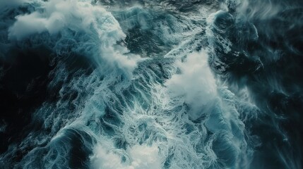 Aerial View of Powerful Ocean Waves