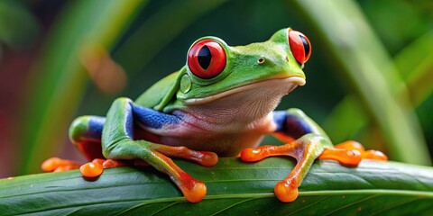 Naklejka premium Close-up of Red-eyed Tree frog Agalychnis callidryas in the rainforest