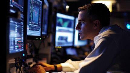 Fototapeta premium Derivatives: Trader reviewing options and futures contracts on a screen