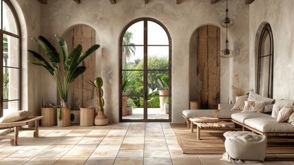 Fototapeta premium Modern Minimalist Living Room with Arched Windows