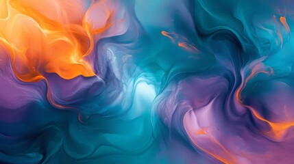 Obraz premium A captivating mix of swirling blue and teal smoke with bright orange highlights fades into darkness, showcasing a mesmerizing glow and depth from expert digital techniques. Generative AI