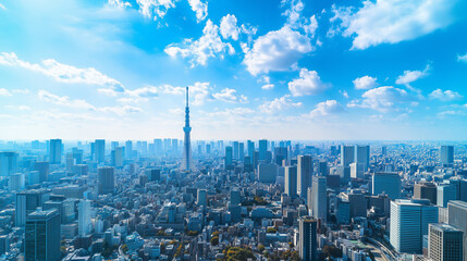 Obraz premium City Skyline Under Blue Sky and White Clouds