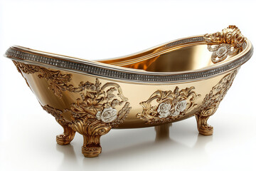 Fototapeta premium Expensive bathtub made of gold isolated on a white background.