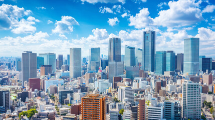 Fototapeta premium City Skyline Under Blue Sky and White Clouds