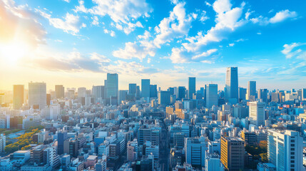 Fototapeta premium City Skyline Under Blue Sky and White Clouds