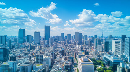 Fototapeta premium City Skyline Under Blue Sky and White Clouds