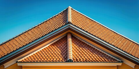 Close-up of symmetrical sloping hip roof on solid background