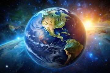 Naklejka premium Close-up of technologically created Earth in the cosmic sky
