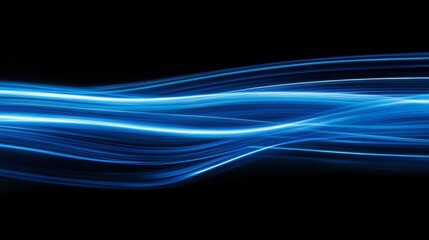Naklejka premium Experience the mesmerizing flow of blue waves as they dance across a dark backdrop, embodying the fusion of light technology and abstract art, perfect for innovative projects. Generative AI