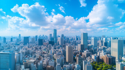 Fototapeta premium City Skyline Under Blue Sky and White Clouds