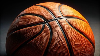 Closeup of textured orange basketball ball on background silhouette