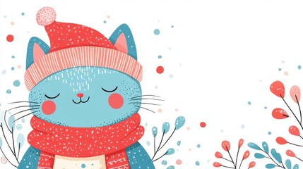 Obraz premium Cute Cat in Winter Hat and Scarf