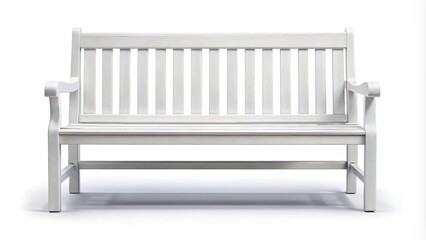 Classic white wooden street bench isolated on white background