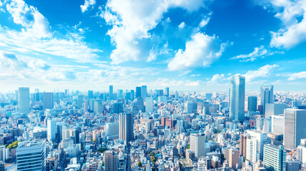 Fototapeta premium City Skyline Under Blue Sky and White Clouds