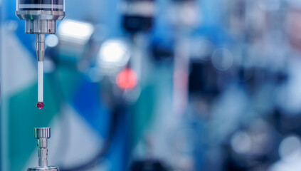 Coordinate measuring machine probe CMM with sensor quality control on blue background