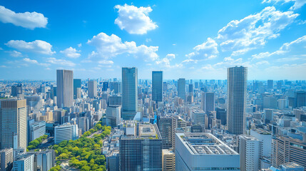 Fototapeta premium City Skyline Under Blue Sky and White Clouds