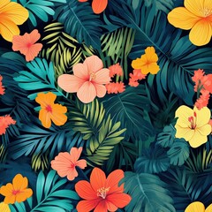 Tropical Thai Floral Pattern with Vibrant Colors