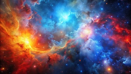 Obraz premium Cosmic-themed wallpaper featuring red, blue, and orange colors reflected
