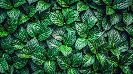 Closeup of vibrant green leaves pattern background Low Angle