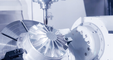 Metal machine tools industry. CNC turning milling factory processes steel turbine part process