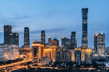 Beijing Guomao CBD Overpass City Skyline Night Scene, China © Govan
