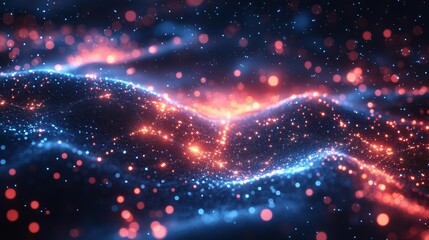 Obraz premium Abstract Futuristic Digital Background with Glowing Dots in Blue and Red. Generative AI