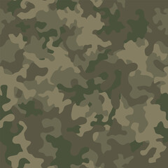 Green khaki military camouflage pattern. Army clothing style background. Forest masking seamless camo. Textile print. Vector texture 