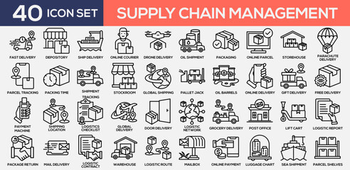 Supply Chain Management Black Outline Icon Collection