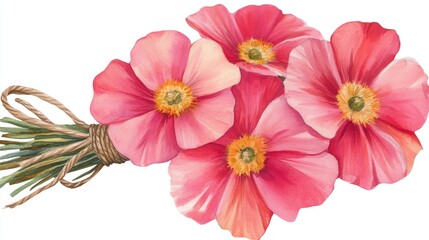 Fototapeta premium Pink Poppy Bouquet Watercolor Illustration Floral Art Nature