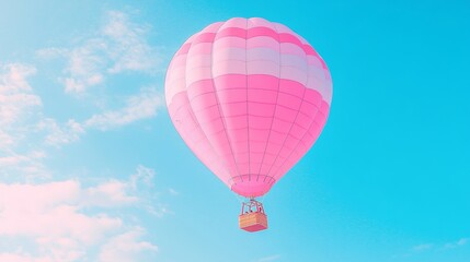 Obraz premium Pink Hot Air Balloon Soaring in Blue Sky with White Clouds