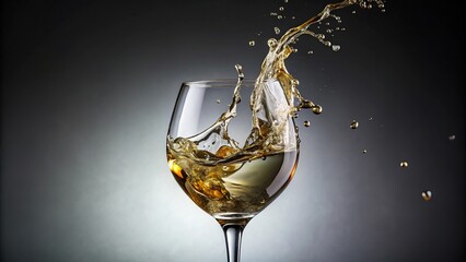 Close-up of white wine splash falling into glass