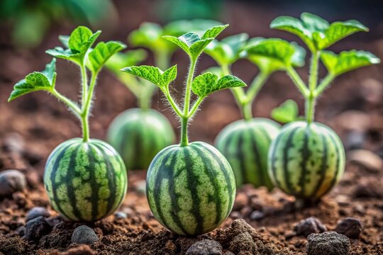 Close-Up of Wild watermelon seedlings, a species of Malvaceae Hibiscus plants