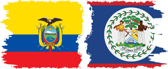 Belize and Ecuador grunge flags connection, vector
