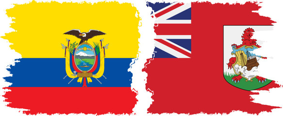 Bermuda and Ecuador grunge flags connection, vector