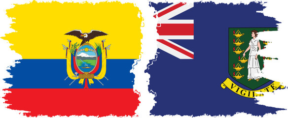 British Virgin Islands and Ecuador grunge flags connection, vector