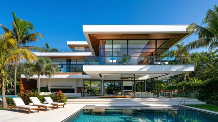 Fototapeta premium Modern Villa with Pool and Tropical Landscaping