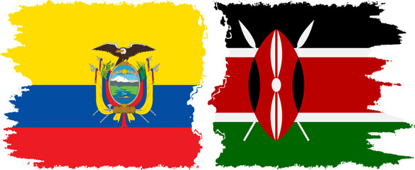 Kenya and Ecuador grunge flags connection, vector