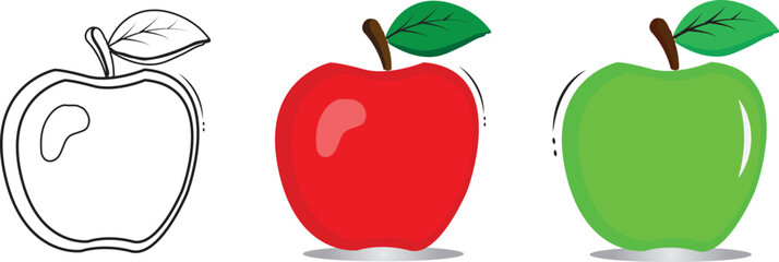 Red Apple. Green Apple. Flat Design Vector Illustration Of A Red & Green Apple On White Background.