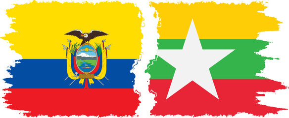 Myanmar and Ecuador grunge flags connection, vector