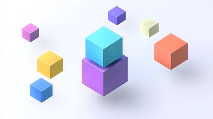 Abstract 3d render, geometric composition, colorful background design with cubes