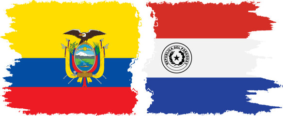Paraguay and Ecuador grunge flags connection, vector