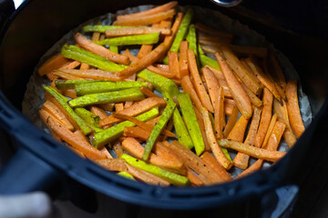 Air fryer roasted carrots and potatoes sticks, Easy and heathy snack.