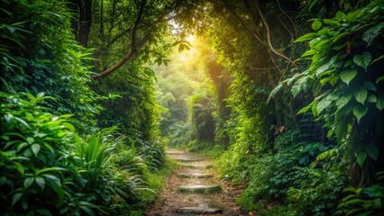 Obraz premium Enchanted hidden pathway among dense foliage