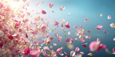 Close-up photo of flower petals floating in air