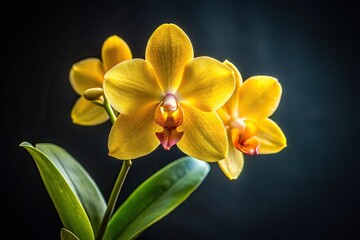 Obraz premium Closeup photoshoot of a minimalist yellow orchid oncostele against a dark background