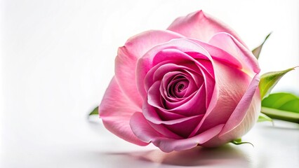 Fototapeta premium Close-up pink rose bud on white background reflected