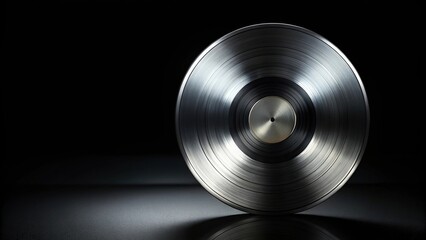 Close-up platinum vinyl record on black background