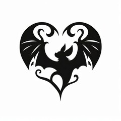 Fototapeta premium Intricate Gothic Heart Silhouette with Bat Design in Black and White