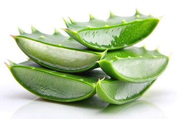 Extreme close-up of a cut aloe vera plant on white background