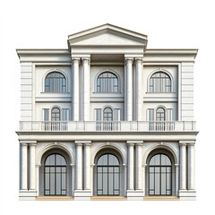 Obraz premium A large university campus building with arched windows and pillars, academic architecture, photorealistic style, classic stone finish, isolated on white background 